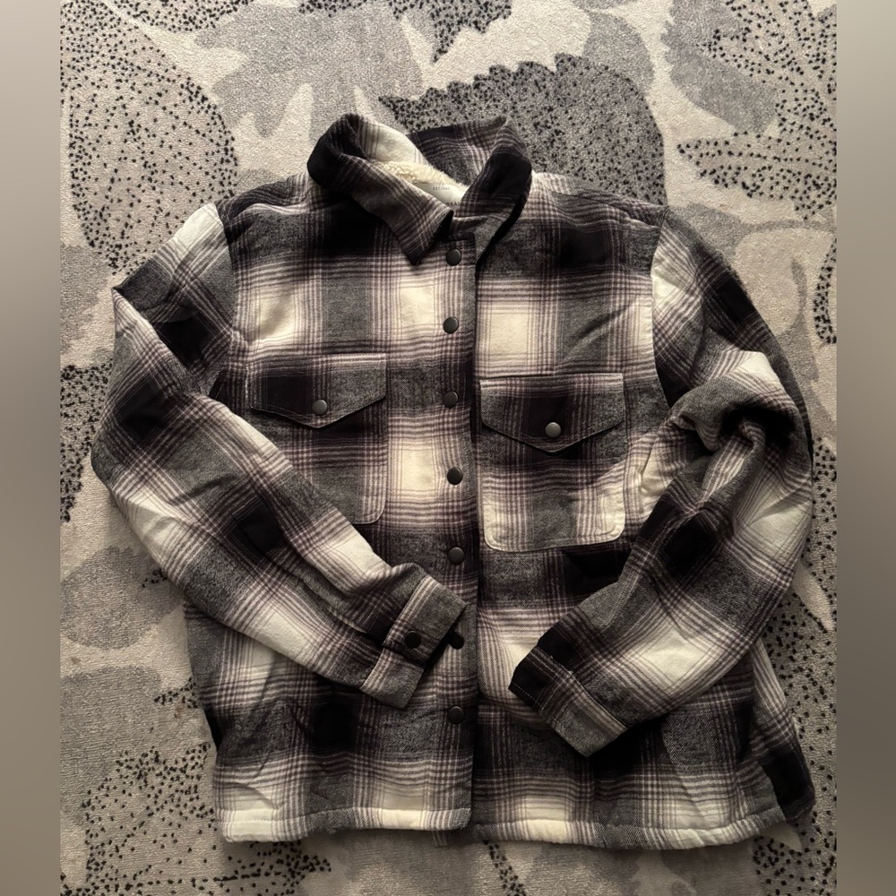 Black and White plaid shacket with Sherpa lined body